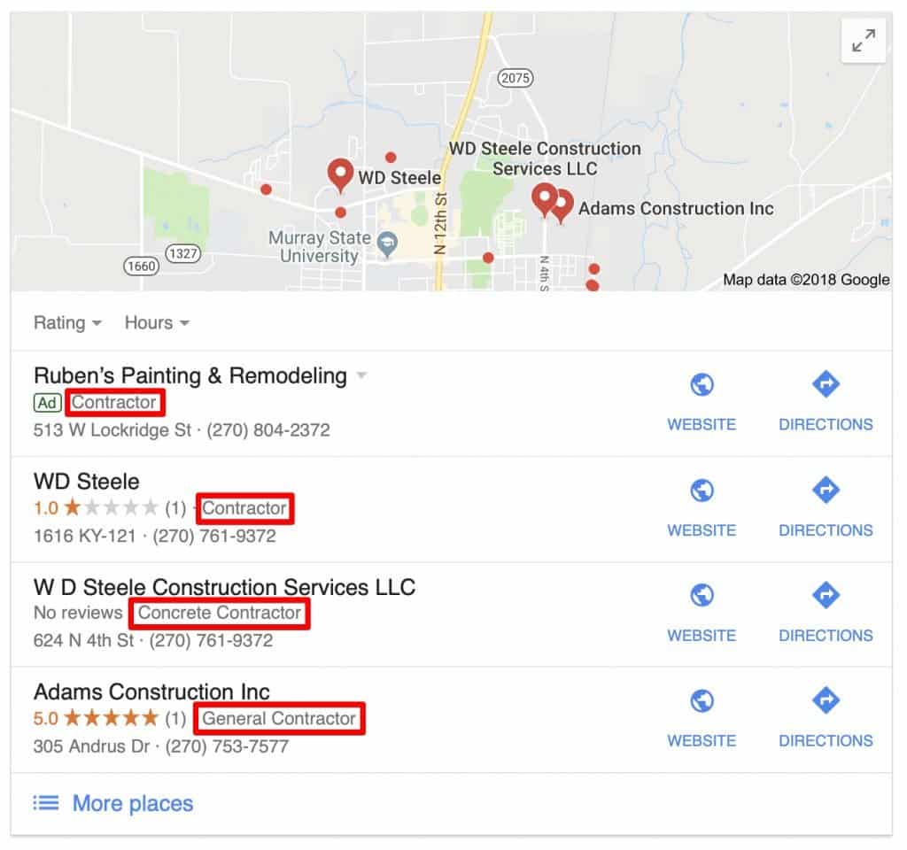 Google SERP 结果显示竞争对手将其列为主要类别